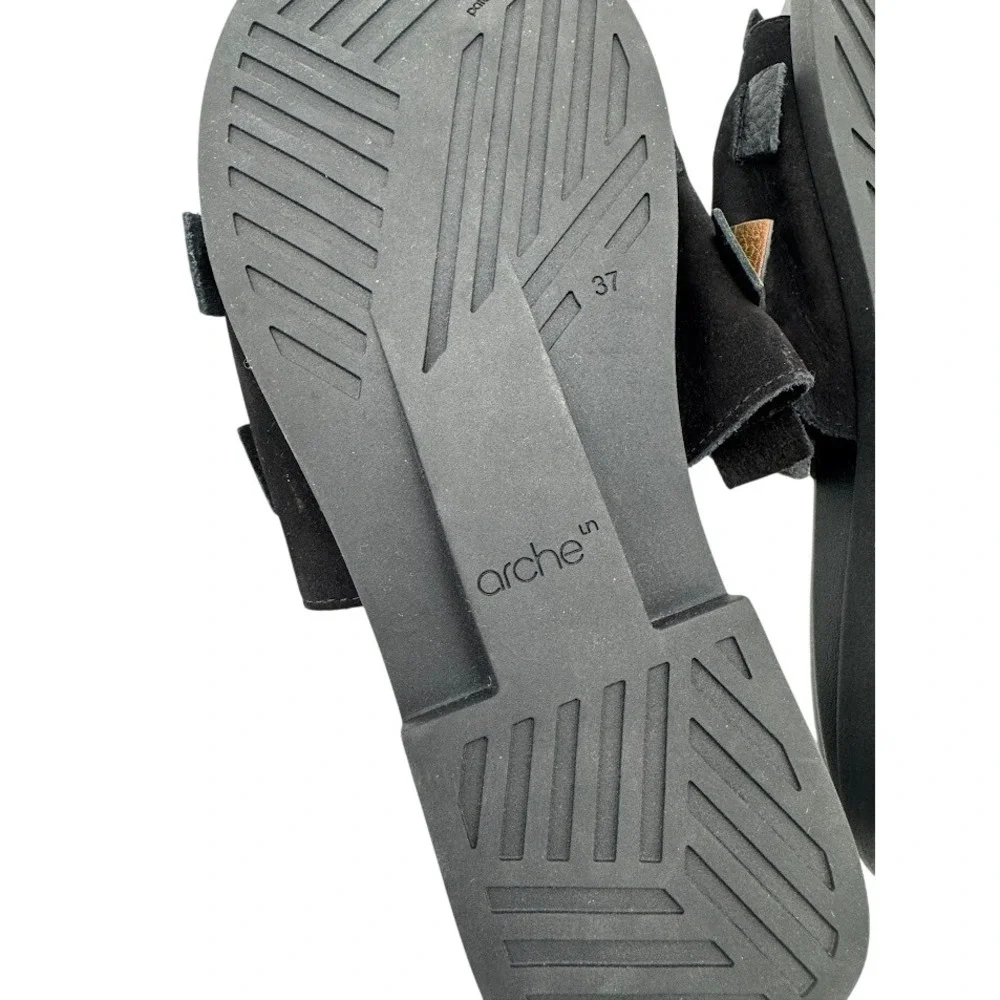 Arche Makkho Woven Leather Slide Sandals Black Bronze Silver Metallic Flat EU 37